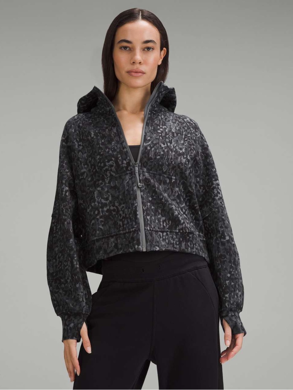RARE lululemon Scuba Full Zip Cropped Hoodie- Lined Leopard